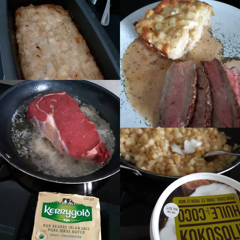 Entrecote met knolseldertaart en roomsaus